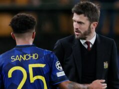 Michael Carrick odmieta zavrieť dvere pred nepravdepodobným návratom Jadona Sancha z Man Utd Jadon Sancho z Manchestru United, tréner Michael Carrick z Manchestru United počas zápasu Ligy majstrov UEFA medzi Villarrealom a Manchestrom United na Estadio de la Ceramica 23. novembra 2021 v Castellon Španielsko.