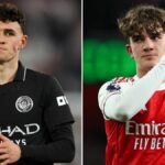 Max Dowman oslavuje strelenie druhého gólu Arsenalu počas zápasu Premier League medzi Arsenalom a Evertonom na Emirates Stadium 14. marca 2026 v Londýne v Spojenom kráľovstve.