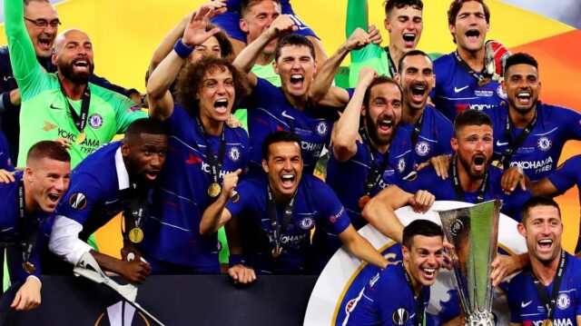 Chelsea oslavuje víťazstvo v Európskej lige v roku 2019