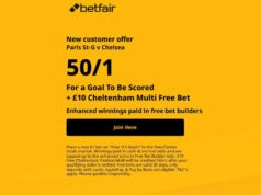 Ponuka Betfair: Získajte 50/1 na viac ako 0,5 gólu v PSG vs Chelsea plus stávka zadarmo 10 £ Cheltenham Ponuka Betfair: Získajte 50/1 na viac ako 0,5 gólu v PSG vs Chelsea plus stávka zadarmo 10 £ Cheltenham