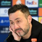 MARSEILLE, FRANCÚZSKO – 21. JANUÁRA: Roberto De Zerbi, manažér Marseille, hovorí pre médiá na tlačovej konferencii po zápase po zápase fázy MD7 Ligy majstrov UEFA 2025/26 medzi Olympique de Marseille a Liverpool FC na Stade de Marseille 21. januára 2026 v Marseille vo Francúzsku. (Foto: Stuart Franklin – UEFA/UEFA cez Getty Images)