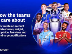 Sledujte utorňajšie zápasy Ligy majstrov naživo Obrázok s podrobnosťami o tom, ako sledovať svoj tím Premier League na BBC Sport: "V aplikácii? Klepnutím na ikonu zvončeka dostanete správy o svojom klube. Ste prihlásený/-á v prehliadači? Ak chcete zostať v obraze, kliknite na tlačidlo „Sledovať“.