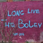 Fanúšikovia West Hamu pred posledným zápasom Boleyn Ground, máj 2016.