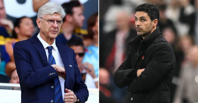 ST ALBANS, ANGLICKO – 30. AUGUSTA: Manažér Arsenalu Arsene Wenger sa rozprával s Mikelom Artetom počas tréningu v London Colney 30. augusta 2014 v St Albans v Anglicku. (Foto: Stuart MacFarlane/Arsenal FC cez Getty Images)