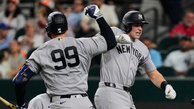 Aaron Judge, Ben Rice zápas Mickey Mantle a Yogi Berra Yankees homerun feat
