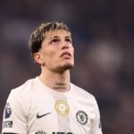 Alejandro Garnacho počas zápasu Premier League medzi Evertonom a Chelsea na štadióne Hill Dickinson.