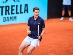 Alexander Blockx reaguje po šokujúcom rozrušení Caspera Ruuda Autor fotografie: David Ramos/Getty Images