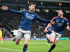 Arsenal nerobí viac, ako je potrebné na to, aby prekonal Sporting a zostáva jedna otázka Kai Havertz sa oslavuje, keď skóroval v Lisabone (Arsenal FC cez Gettyho)