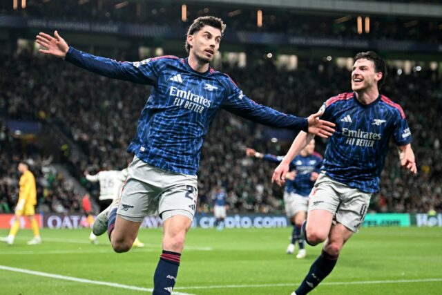 Arsenal nerobí viac, ako je potrebné na to, aby prekonal Kai Havertz sa oslavuje, keď skóroval v Lisabone (Arsenal FC cez Gettyho)