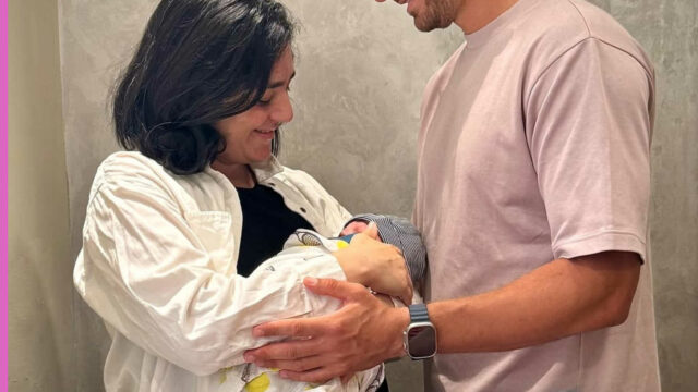 Na snímke: Ons Jabeur a Karim Kammoun s dieťaťom Elyan Kammoun