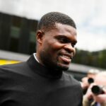 Thomas Partey na snímke, ako v pondelok prichádza na súd Southwark Crown Court