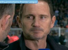Emocionálny Frank Lampard potláča slzy po postupe Coventry City do Premier League, keď Richard Keys oslavuje návrat svojej milovanej strany do najvyššej súťaže Frank Lampard pôsobil emotívne v pozápasovom rozhovore po tom, čo Coventry spečatilo postup