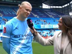 Erling Haaland odhalil X-hodnotenú správu po hetriku Man City vs Liverpool Erling Haaland oslavuje gól Manchestru City proti Liverpoolu