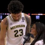 Yaxel Lendeborg bol frustrovaný zo svojho prvého polčasu, keď Michigan hral UConn
