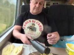 Futbalový fanúšik griluje steak pomocou žehličiek na vlasy v „najlepšom varení vo vlaku všetkých čias“ Fanúšik West Hamu Tony Goodman varí svoj steak pomocou žehličiek na vlasy