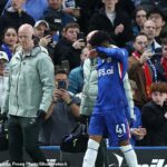 Estevao bol v slzách po tom, čo sa zranil pri sobotňajšej prehre Chelsea, keď zišiel z ihriska