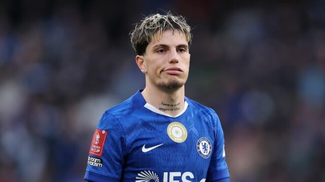 Alejandro Garnacho z Chelsea počas štvrťfinálového zápasu Emirates FA Cup medzi Chelsea a Port Vale 4. apríla 2026 v Londýne v Anglicku