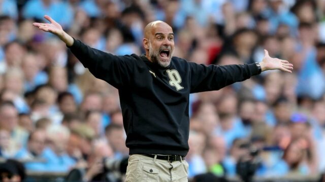 LONDÝN, ANGLICKO - 25. apríla: Hlavný tréner Pep Guardiola z Manchestru City počas semifinálového zápasu Emirates FA Cup medzi Manchestrom City a Southamptonom 25. apríla 2026 v Londýne v Anglicku. (Foto: Robin Jones/Getty Images)