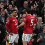 Casemiro oslavuje po strelení úvodného gólu Manchestru United proti Brentfordu