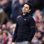 Mikel Arteta, manažér Arsenalu počas zápasu Premier League medzi Manchestrom City a Arsenalom na Etihad Stadium 19. apríla 2026 v Manchestri v Anglicku