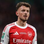 Ben White z Arsenalu počas finálového zápasu Carabao Cup Arsenal a medzi Manchestrom City na štadióne Wembley 22. marca 2026 v Londýne v Anglicku.