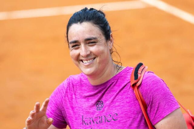 TENIS : Open de Rome – 05.05.2025 5. máj 2025 – Ons Jabeur z Tuniska počas tréningu v Ríme s Igom Swiatekom z Poľska – PUBLICATIONxNOTxINxFRAxBEL Copyright: xTristanxLapierrex