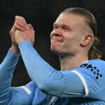 Nórsky útočník Manchestru City #09 Erling Haaland reaguje po premárnenej príležitosti počas futbalového zápasu anglickej Premier League medzi Manchestrom City a Fulhamom na štadióne Etihad v Manchestri v severozápadnom Anglicku 11. februára 2026.