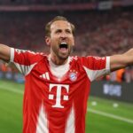 Harry Kane oslavuje víťazstvo po štvrťfinále Bayernu Ligy majstrov nad Realom Madrid.