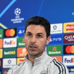 Manažér Arsenalu Mikel Arteta počas tlačovej konferencie Arsenalu v Sobha Realty Training Center 14. apríla 2026 v London Colney, Anglicko