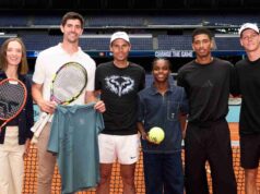 Rafael Nadal a Jannik Sinner hrajú tenis na štadióne Bernabeu v Reale Madrid Rafael Nadal a Jannik Sinner hrajú tenis na štadióne Bernabeu v Reale Madrid