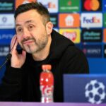 Roberto De Zerbi na tlačovej konferencii Ligy majstrov v Marseille