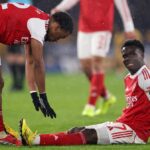 Jurrien Timber a Bukayo Saka z Arsenalu
