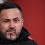 Roberto De Zerbi počas zápasu Premier League medzi Sunderlandom a Tottenhamom Hotspur na Stadium of Light