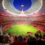 Maketa toho, ako by mohol vyzerať plánovaný štadión Manchestru United so 100 000 miestami na sedenie