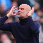 Pep Guardiola Manažér / hlavný tréner Manchestru City reaguje počas zápasu Premier League medzi Manchestrom City a Arsenalom na Etihad Stadium 19. apríla 2026 v Manchestri v Anglicku.