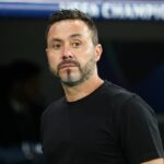 Roberto De Zerbi, hlavný tréner Olympique de Marseille, sa pozerá na zápas MD1 fázy Ligy majstrov UEFA 2025/26 medzi Realom Madrid CF a Olympique de Marseille na Estadio Santiago Bernabeu 16. septembra 2025 v Madride, Španielsko.