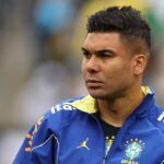 Casemiro reaguje počas priateľského futbalového zápasu medzi Brazíliou a Chorvátskom na Camping World Stadium v ​​Orlande na Floride 31. marca 2026.