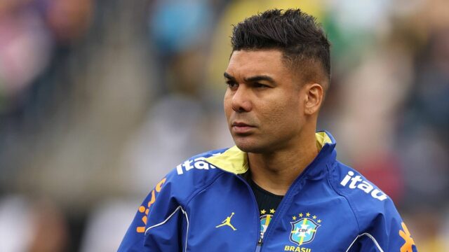 Casemiro reaguje počas priateľského futbalového zápasu medzi Brazíliou a Chorvátskom na Camping World Stadium v ​​Orlande na Floride 31. marca 2026. 