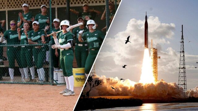 Vysokoškolskí softbalisti pozastavili hru, aby mohli sledovať štart rakety na Mesiac
