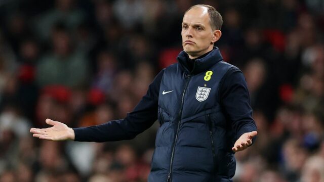 Thomas Tuchel, hlavný tréner Anglicka, reaguje na okraj počas medzinárodného priateľského zápasu medzi Anglickom a Japonskom na štadióne Wembley 31. marca 2026 v Londýne v Anglicku.