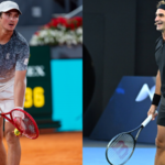 Mutua Madrid Open 2026 – 7. deň Joao Fonseca z Brazílie súperí proti Rafaelovi Jodarovi zo Španielska počas zápasu mužskej dvojhry v siedmy deň turnaja Mutua Madrid Open v La Caja Magica 26. apríla 2026 v Madride v Španielsku. Madrid Madrid Španielsko PUBLICATIONxNOTxINxFRA Copyright: xMiguelxReisx originalFilename:reis-notitle260426_np19I.jpg