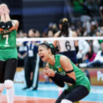 Angel Canino z La Salle Lady Spikers reaguje po zisku majstrovského titulu v ženskom volejbalovom turnaji sezóny 88 UAAP, keď porazil NU Lady Bulldogs.
