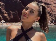 Arsenal WAG je podobná Kim Kardashian, ktorá pracovala v nočnom klube Tatiana Trouboul pózuje na fotke v plavkách