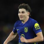 Julian Alvarez počas druhého semifinálového zápasu Ligy majstrov UEFA 2025/26 medzi Arsenalom FC a Atleticom de Madrid.