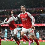 Kai Havertz oslavuje strelenie gólu Arsenalu počas zápasu Premier League medzi Arsenalom a Burnley.
