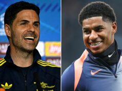 Arsenal ukázal Marcusovi Rashfordovi to, čo chce vidieť medzi prestupovými prepojeniami Marcus Rashford z FC Barcelona oslavuje so spoluhráčmi zo strelenia prvého gólu svojho tímu počas zápasu LaLiga EA Sports medzi FC Barcelona a Real Madrid CF