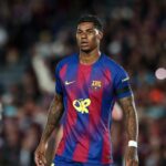 Útočník Manchestru United Marcus Rashford v akcii za Barcelonu