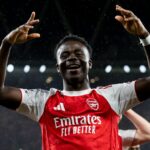 Bukayo Saka po víťazstve v druhom semifinálovom zápase Ligy majstrov UEFA 2025/26 medzi Arsenalom FC a Atleticom de Madrid.