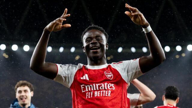 Bukayo Saka po víťazstve v druhom semifinálovom zápase Ligy majstrov UEFA 2025/26 medzi Arsenalom FC a Atleticom de Madrid.