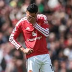 Casemiro z Manchestru United reaguje počas zápasu Premier League medzi Manchester United a Nottingham Forest na Old Trafford, Manchester, Spojené kráľovstvo, 17. mája 2026. (Foto: Mark Cosgrove/News Images/NurPhoto cez Getty Images)